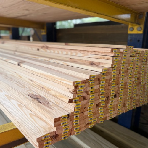 Stacked lumber.
