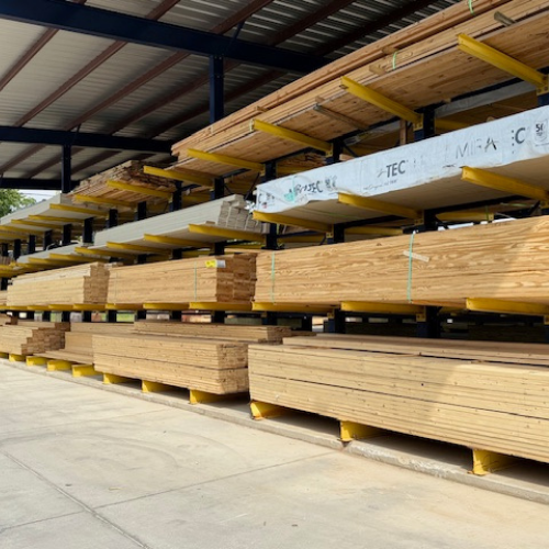 Stacked lumber.