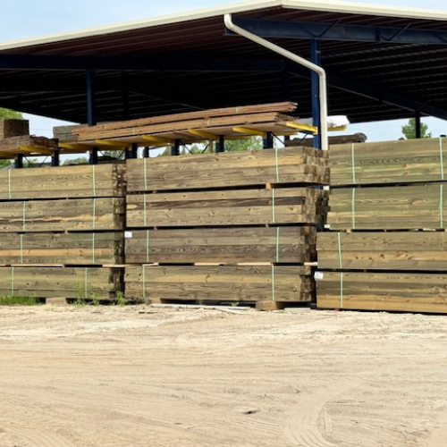 Stacked lumber.