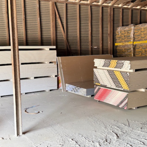 Stacked lumber.