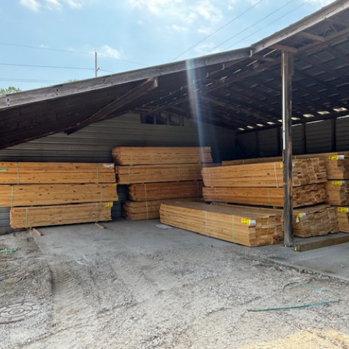 Stacked lumber.