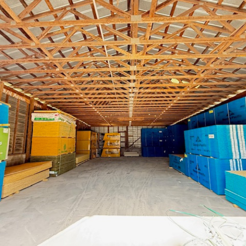 Stacked lumber.