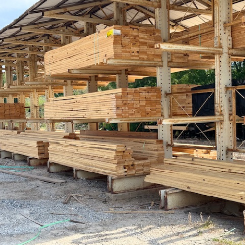 Stacked lumber.