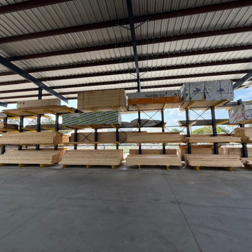 Stacked lumber.