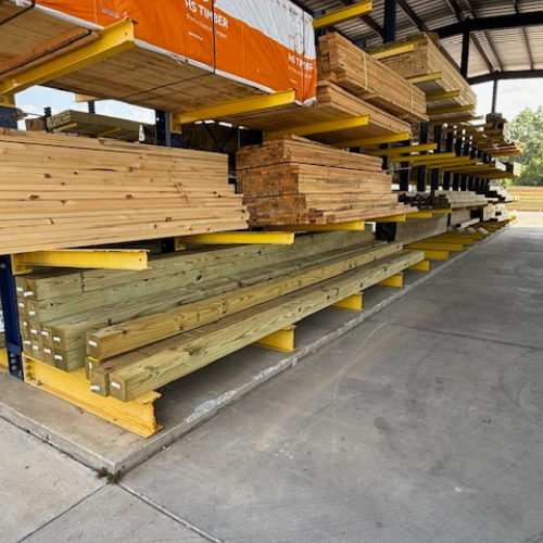 Stacked lumber.