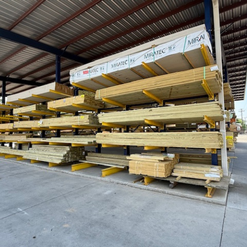 Stacked lumber.