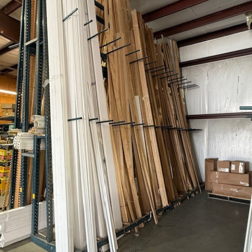 Stacked lumber.